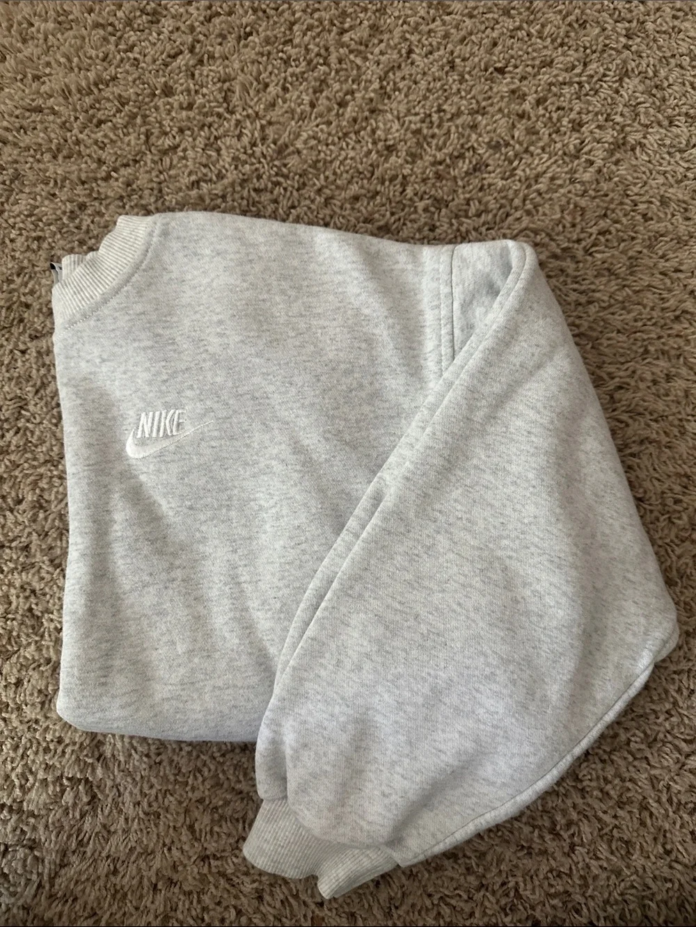 Nike Light Grey Crewneck Sweatshirt with Embroidered Logo